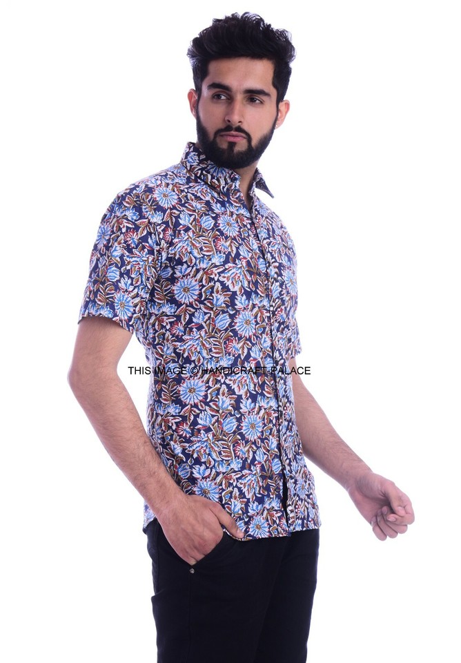 Men’s Half Sleeves shirt - blue red floral