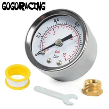 Fuel Pressure Gauge 0-15psi Oil Pressure Gauge 1/8" NPT 3/8" NPT 1.3" White Dial