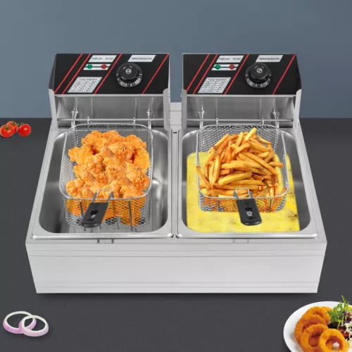 12L Gastro Friteuse Edelstahl Elektro Fritöse Doppel Fritoese mit Frittier 5000W - Bild 6 von 24