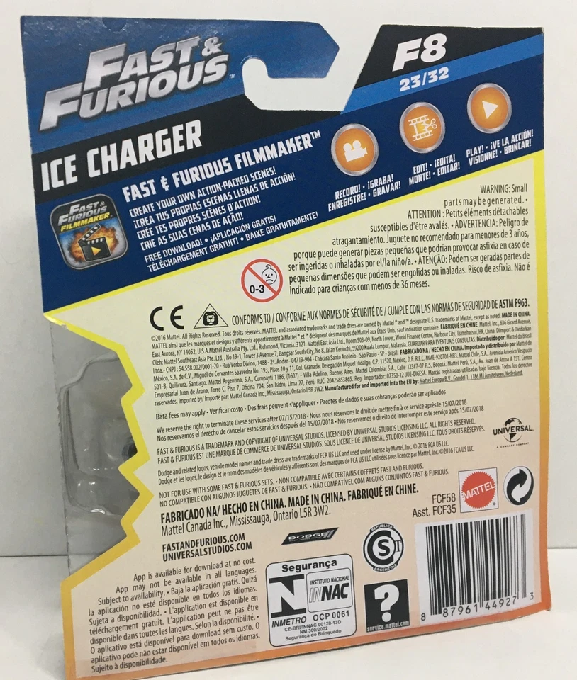 Mattel Fast & Furious 8 Dodge Ice Charger 1:55 Diecast Metal NEW SEALED - Image 4 of 4