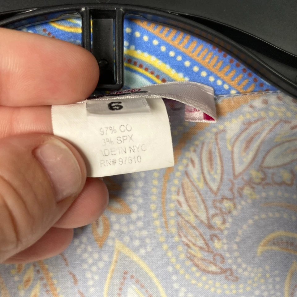 Leggiadro Dress Women 6 Blue Yellow Paisley Shirt Short Sleeve 1/4 Button Collar - Изображение 4 из 4