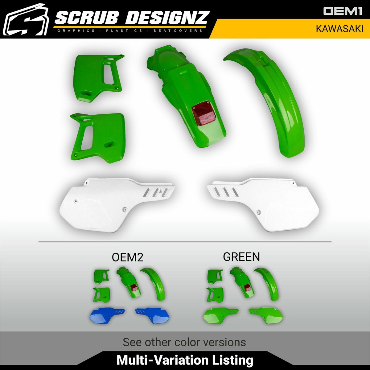 Kawasaki KDX200 1990-1994 Green OEM color Enduro Plastic Body Kit