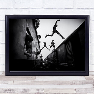 Train jumpers Action Gravity Jump Jumping Leap Railway Wall Art Print