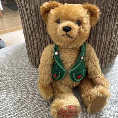 Hermann Teddybär 1993 alte Welt Weihnachtsbär Nr 0008 grüne Weste rote Knöpfe