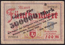 Germany Bremerhaven 500000 Mark 1923 Vintage Emergency Paper Money Banknote VF