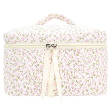 Quilted Makeup Bag Large Travel Zipper Soft Cosmetic Case for Women Girls Mak...