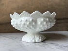 Vintage Fenton Milk Glass Hobnail Candle Holder, 6.5” diameter, 3.5” tall