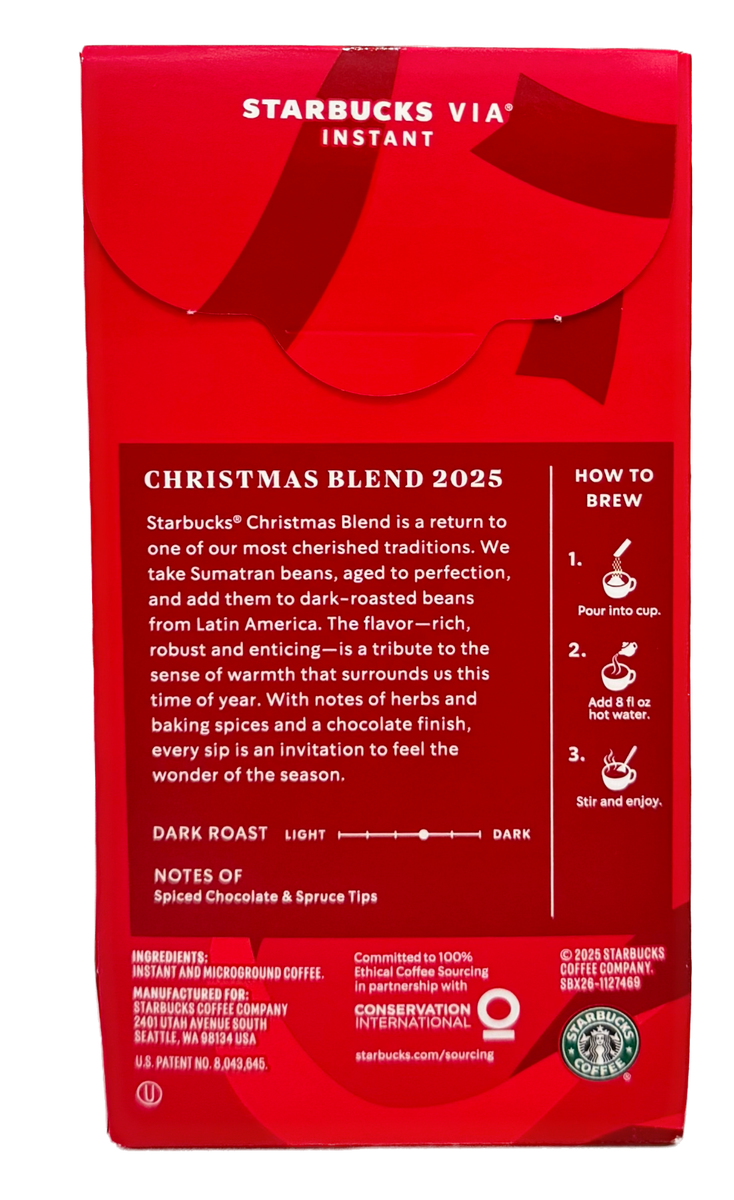 2025 Starbucks Christmas Blend VIA Instant Coffee 12 Packets