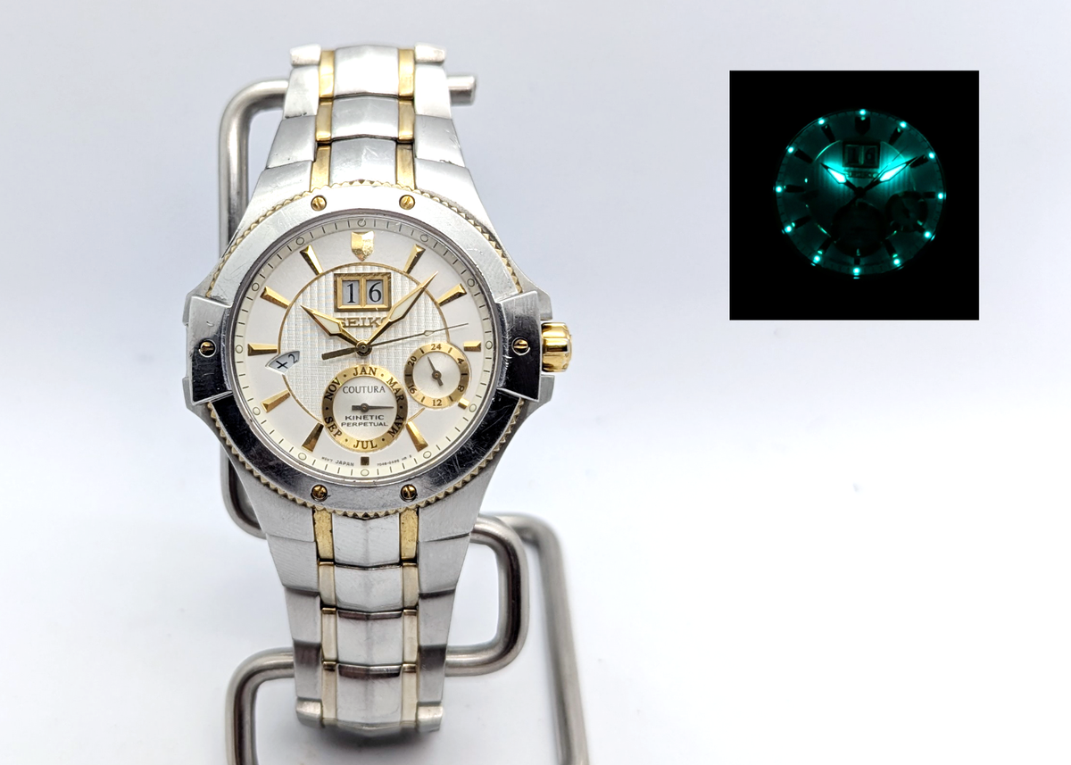 Seiko Coutura Kinetic Perpetual 7D48 White Two Tone Sapphire | New