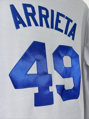 Chicago Cubs #49 Jake Arrieta Majestic Gray Away Button Jersey M