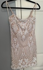 Windsor Nude And White Sequin Spaghetti Strap Cocktail Dress, Size Small