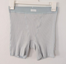 Skims Cotton Rib High Waisted Boxer Shorts Rib Knit Stretch Teal Mineral Small S