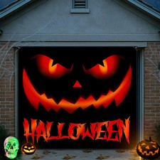 7x8ft Halloween Garage Door Cover, Pumpkin Garage Door Banner Hanging Pumpkin Ba