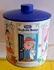 Beautiful Vintage Tetley Tea Folk at Home-Biscuit Barrel 16 cm Tall