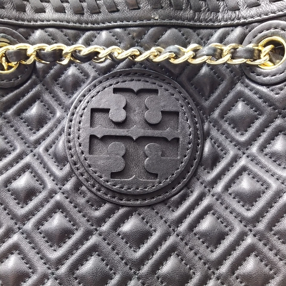 Tory Burch Black Soft Leather Quilted Chain Strap Crossbody Backpack Bag - Image 4 of 4