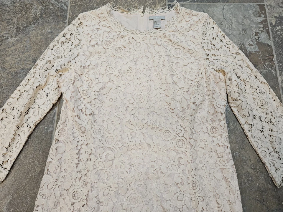 H&M Women's Bodycon Mini Size Large Light Pink Long Sleeve Lace Dress - Image 3 of 4