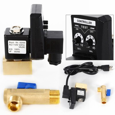 Electronic Timed Drain Valve 2 way Air Compressor Gas Tank AC 110V 1/2'' US BEST