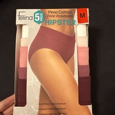 Felina Women's 5-Pack Pima Cotton Wide Waistband Hipster Multicolor large new