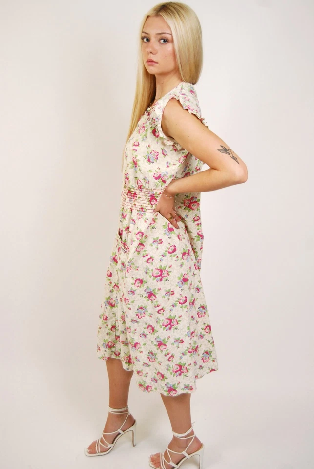 Vestido con Cremallera Años 50 (L) Grande Floral Vintage Midi Verde Rosa Informal Sweetheart Lindo Foto 2 de 4