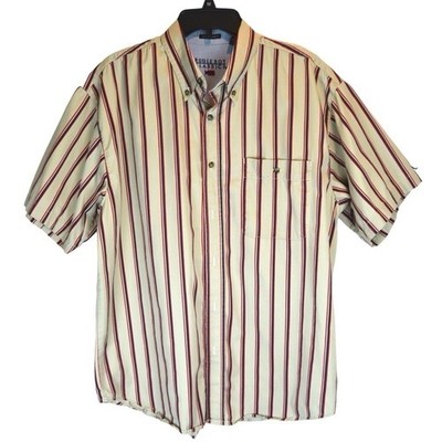 Bugle Boy Men's Rockabilly No Wrinkle Striped Cotton Short Sleeve Shirt Large