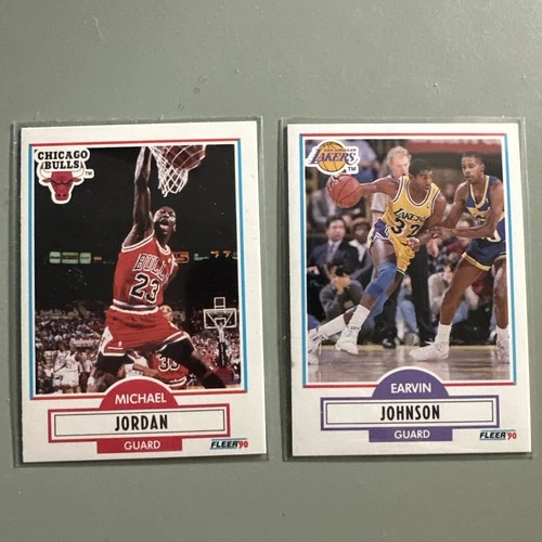 2 Cards: Michael Jordan 1990 Fleer #26, Magic Johnson #93 Bulls Lakers HOF