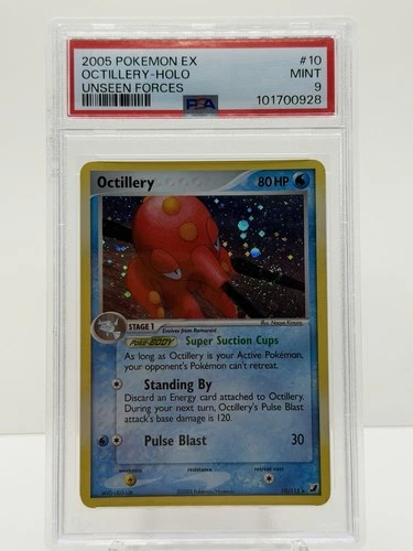 PSA 9 Octillery Holo 10/115 EX Unseen Forces 2005 Pokemon Card With Swirl 🌀