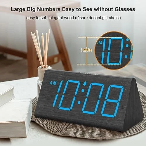 Wooden Digital Alarm Clock USB Port Loud Alarm Adjustable Volume Dimmer - Image 4 of 4