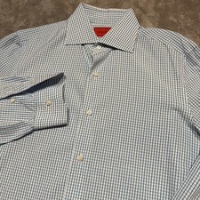 Isaia Napoli Shirt Men's 15.5 /40 Blue Check Long Sleeve Button Up