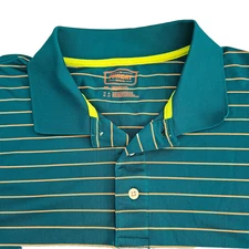 The Foundry Polo Shirt Mens 3XL Dark Teal Blue Striped Casual Short Sleeve