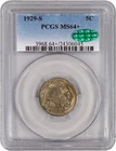 1929 S 5C Buffalo Nickel PCGS MS64+ CAC Brilliant Uncirculated Coin