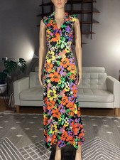 Vintage 70's Joseph Magnin Bright Floral Flower Power Ruffle Halter Maxi Dress