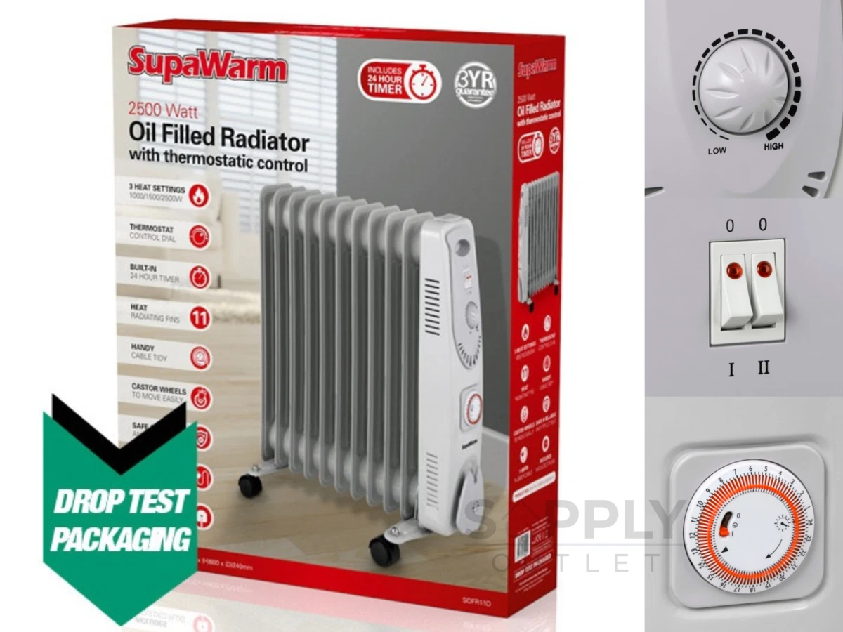 Supawarm 2.5KW 2500W Electric Oil Filled Portable Heater Thermostatic  Radiator | eBay