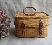 PANIER VALISE PETITE MALLE VINTAGE EN OSIER TRESSÉ VERNI
