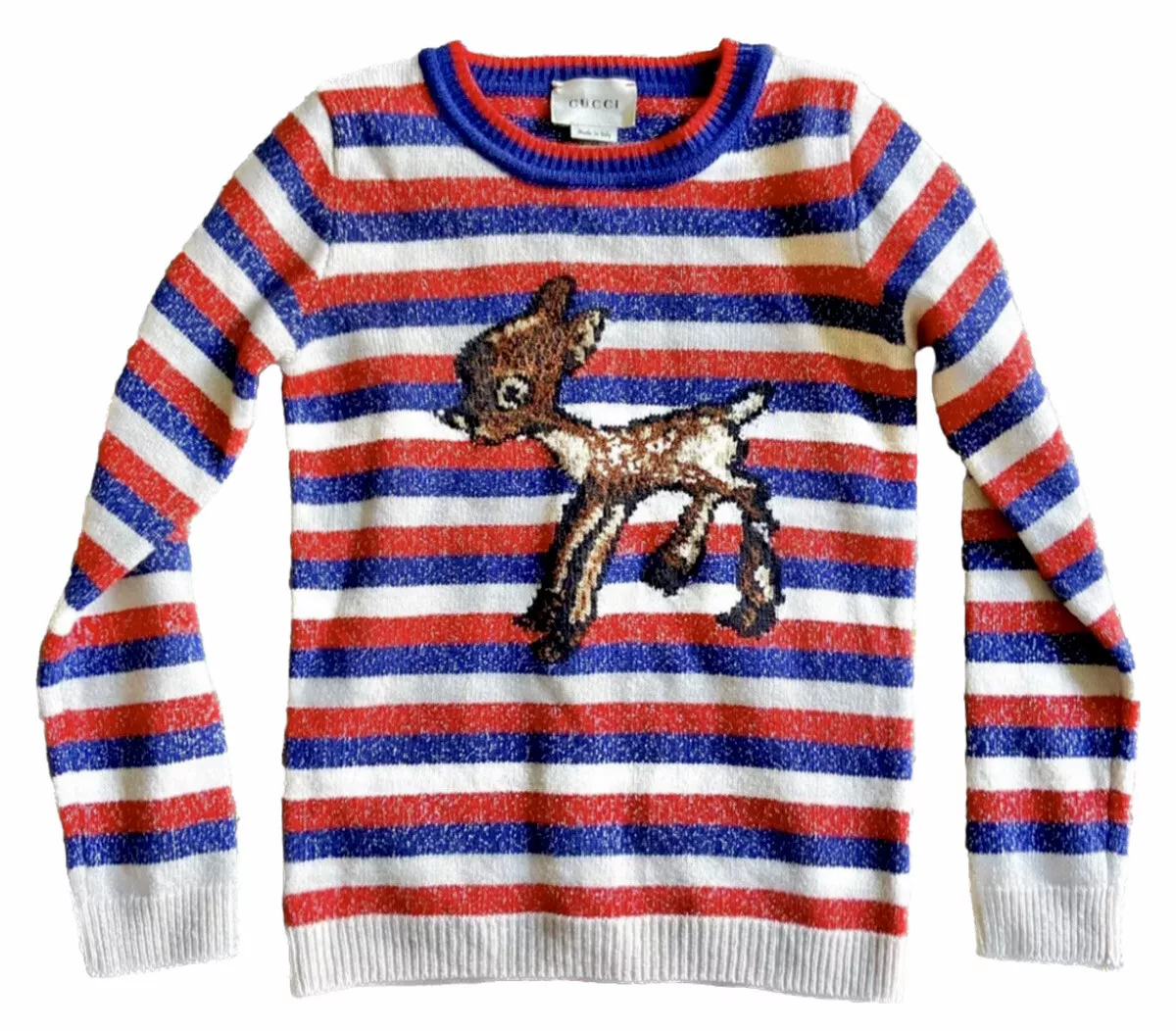NEW⚡️GUCCI Girl's size 6Y Bambi fawn deer red blue striped