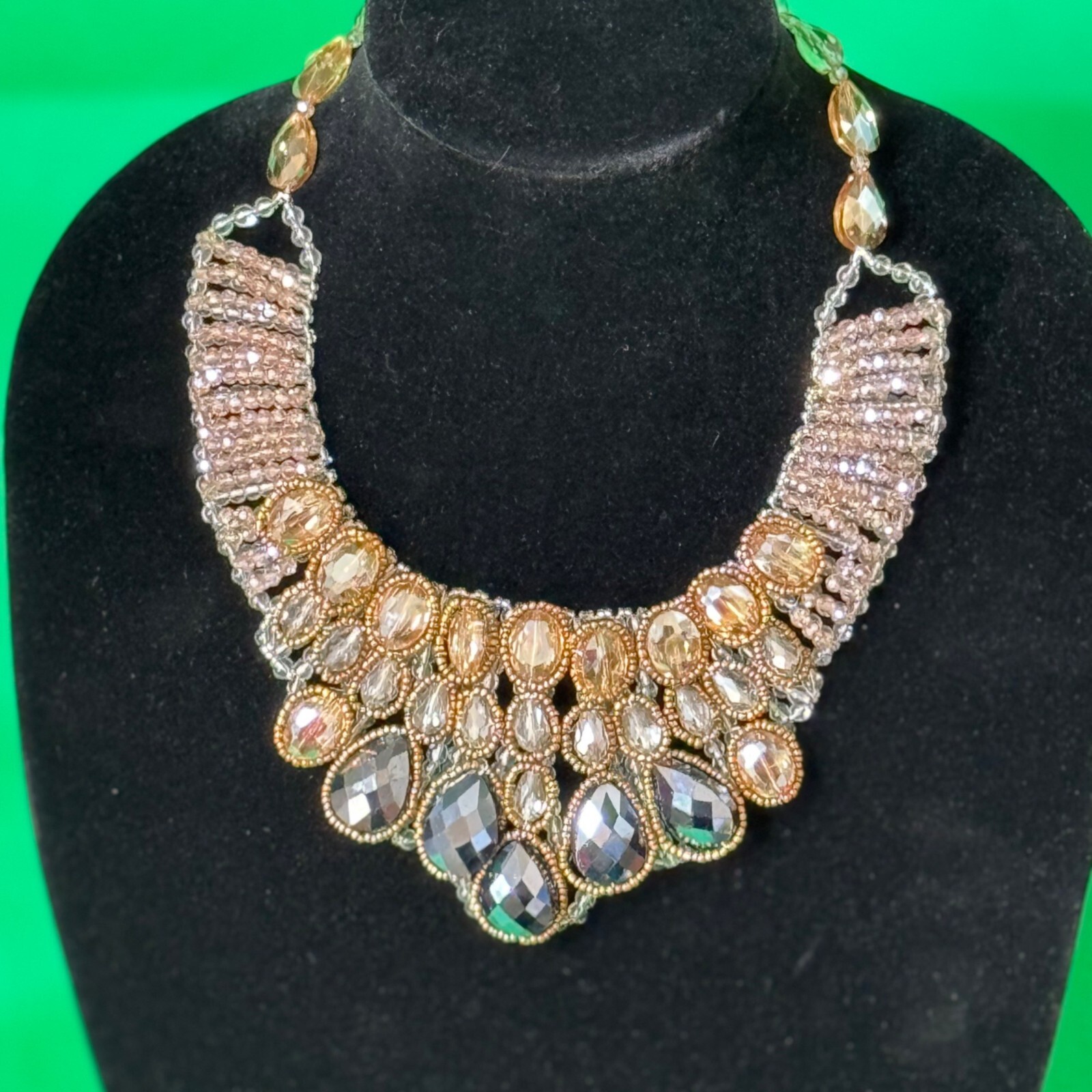 CHICO'S Statement Necklace Neutral Colored Rhines… - image 11