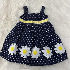 Blueberi Boulevard Dress 24 Months Grill Navy Blue Polka Dot Floral Accent