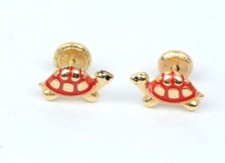 14K Yellow Gold Turtle Screw Backs Children's Stud Earrings