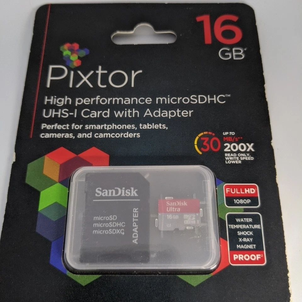 SanDisk Pixtor 16GB microSDHC UHS-I Class 10 Memory Card w/ Adapter Sealed NIB - Image 3 of 4