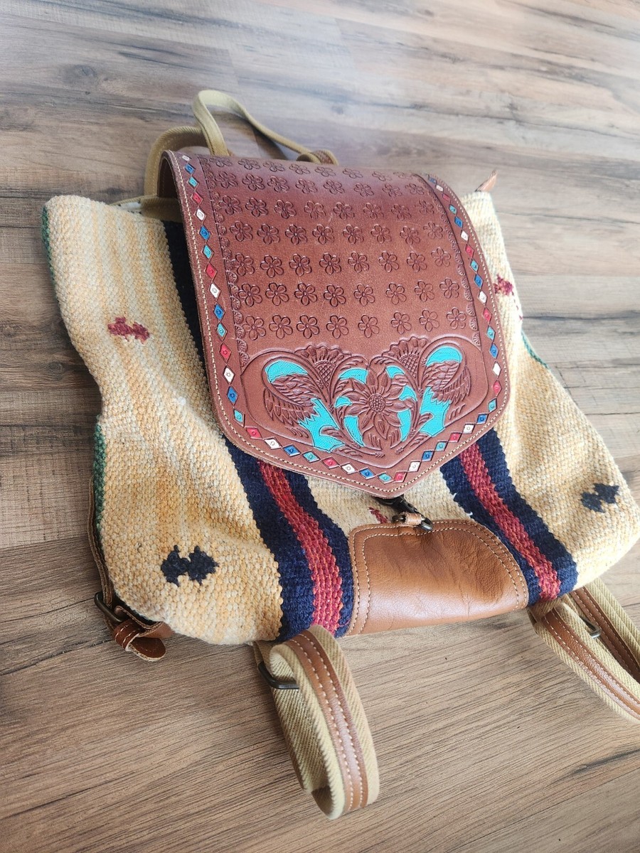 Myra Bag Oriental Rug Backpack Calf Hair Canvas Leather  display picture 2
