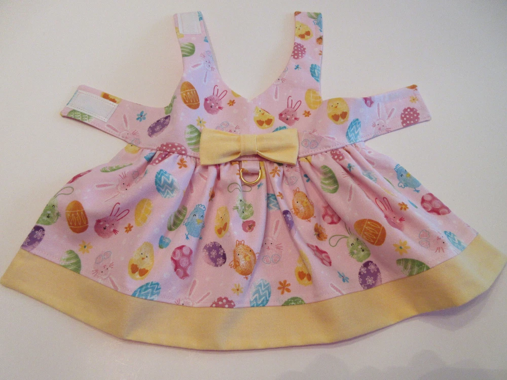 Dog harness dress Easter pink yellow chicks eggs handmade xxs