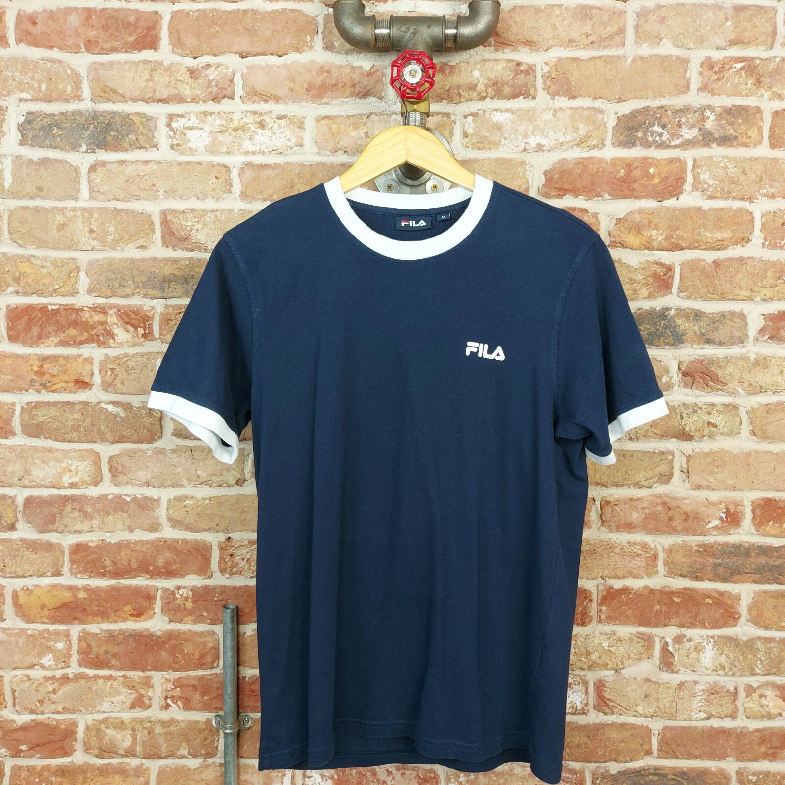 T shirt Fila classica con anelli maglietta logo scritto blu navy bianco M
