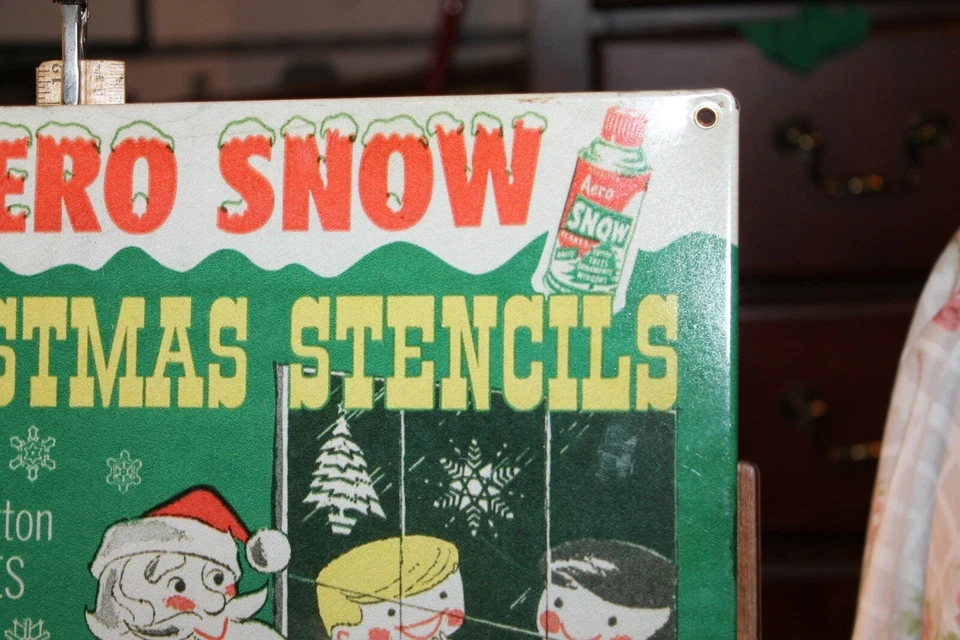 1950's Look Reproduction Metal Sign AERO SNOW Christmas Stencils Santa Claus - Image 3 of 4