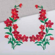 red Flower Embroidered Patch Iron On select right or left 10"Lx5"W FREE SHIPPING