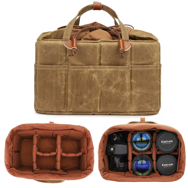 Impermeable Lona Encerada DSLR Cámara Inserto Lente Bolsa Estuche Para Canon Nikon Sony Foto 2 de 4