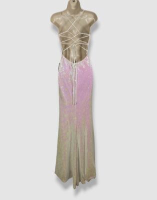 B. Darlin Womens Sequined Formal Gown Dress, white, 7/8