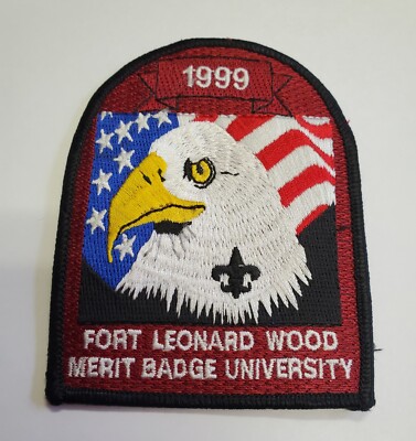 VTG Boy Scouts BSA 1999 Fort Leonard Wood Merit Badge University Eagle Flag BSA