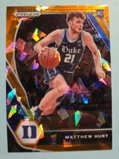 2021 Panini Prizm Draft Picks Orange Ice Matthew Hurt Rookie Card #34 Duke