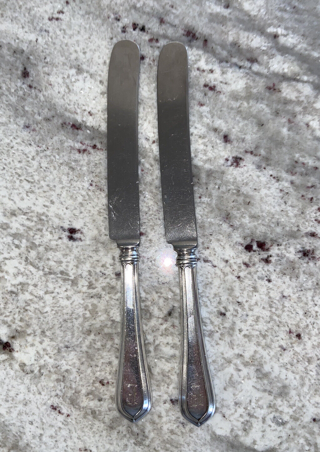 Two Antique Roslyn Old French Hollow Knife GORHAM SILVER Plate ￼“E” Monogram