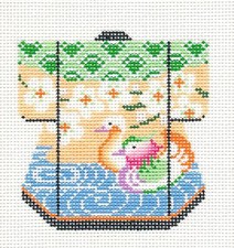 Oriental Mandarin Ducks Petite Japanese Kimono 18 mesh HP Needlepoint Canvas LEE