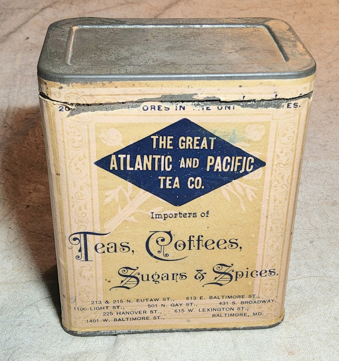 RARE ANTIQUE THE GREAT ATLANTIC AND PACIFIC TEA CO. SPICE TIN w